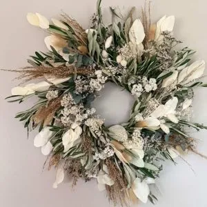 Olive and White dried wreath